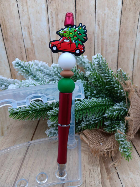 Red Christmas Tree Beaded Ink Pen