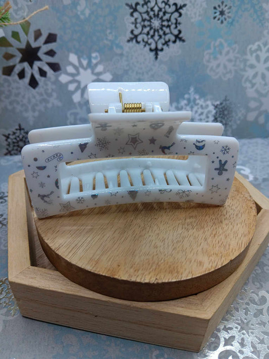 White Christmas Hair Claw Clip