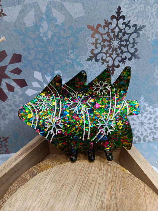 Green Christmas Tree Hair Claw Clip