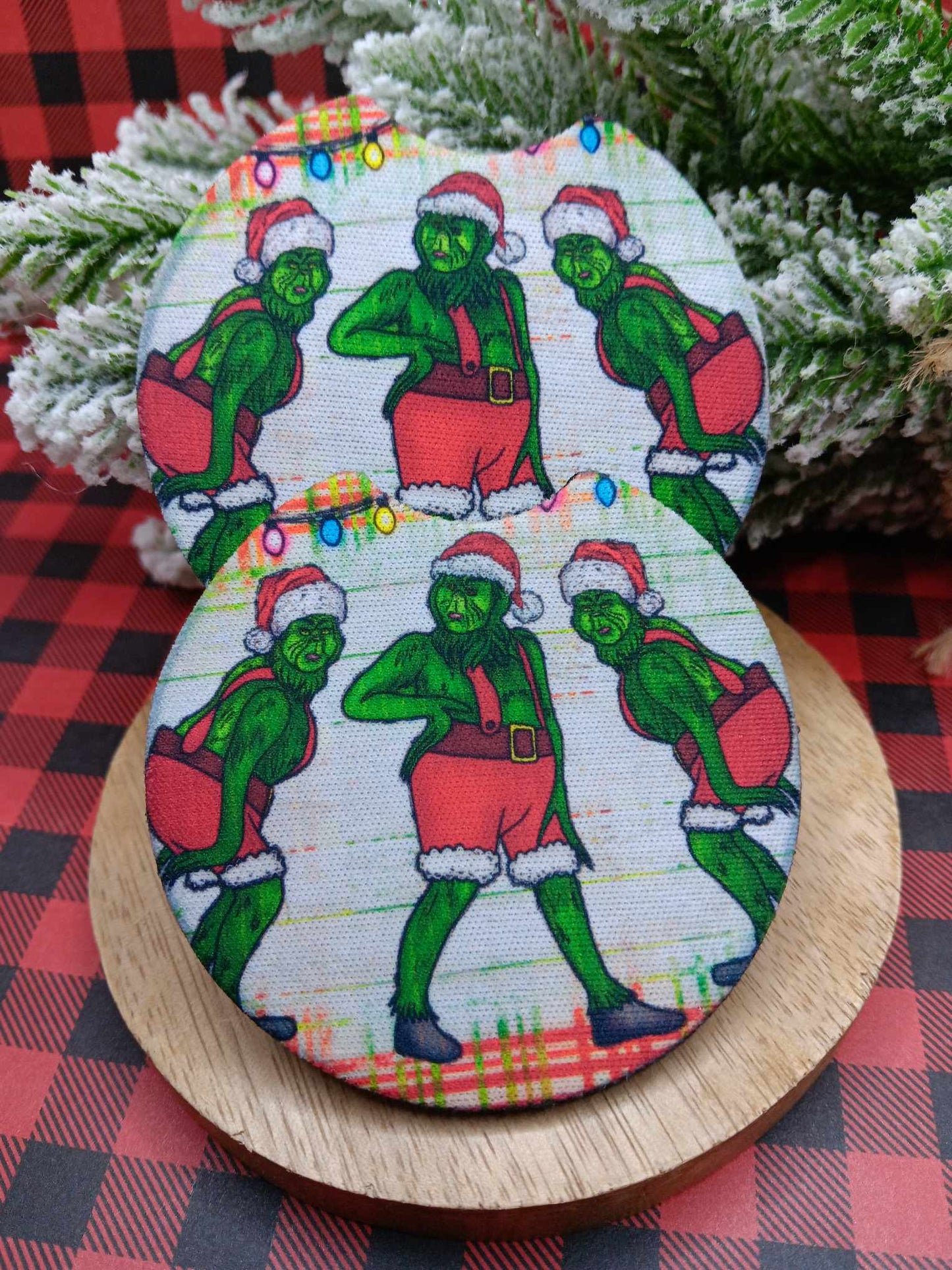 Green Christmas Man in Overalls Car Coaster Set