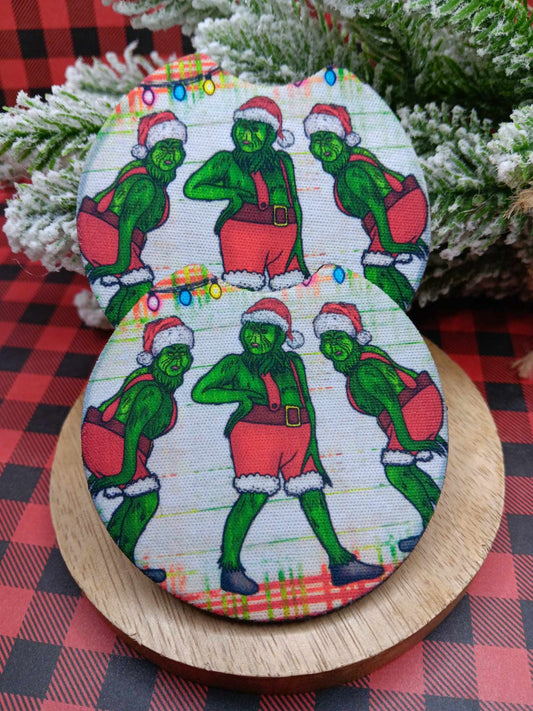Green Christmas Man in Overalls Car Coaster Set