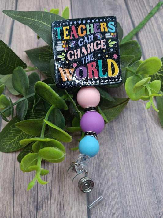 Teachers Change the World Beaded Badge Reel