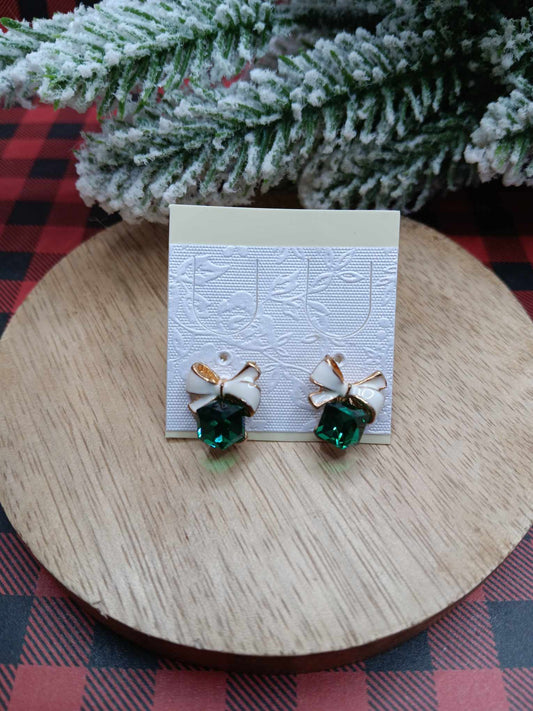Green Rhinestone Present Earrings