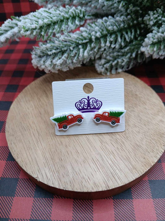 Red Christmas Truck Earrings