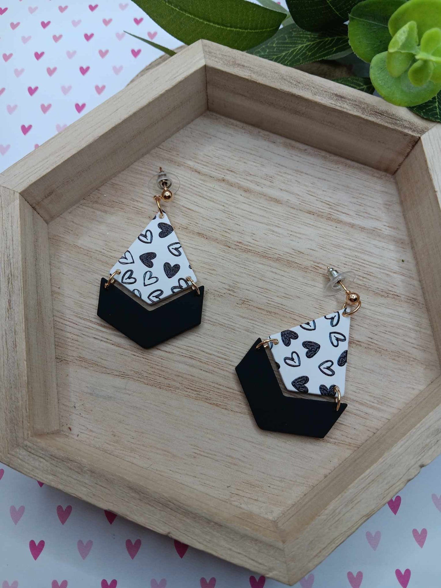 Black & White Heart Earrings