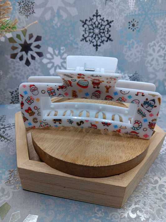 White Christmas Hair Claw Clip