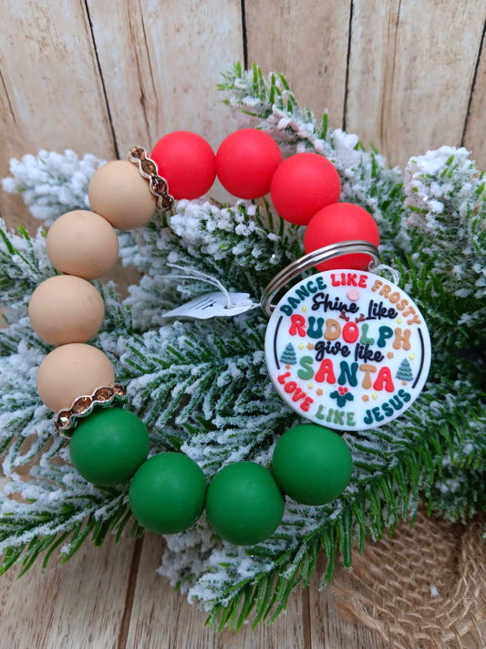 Dance like Frosty Shine like Rudolph Give like Santa Love like Jesus Beaded Wristlet