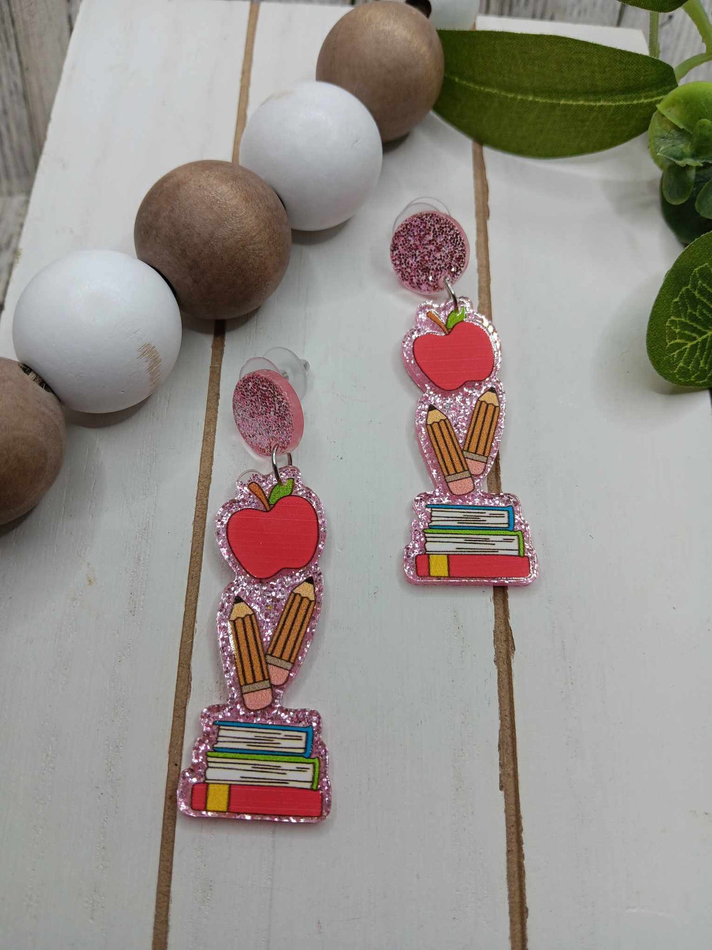 Pink Glitter Teacher Earrings