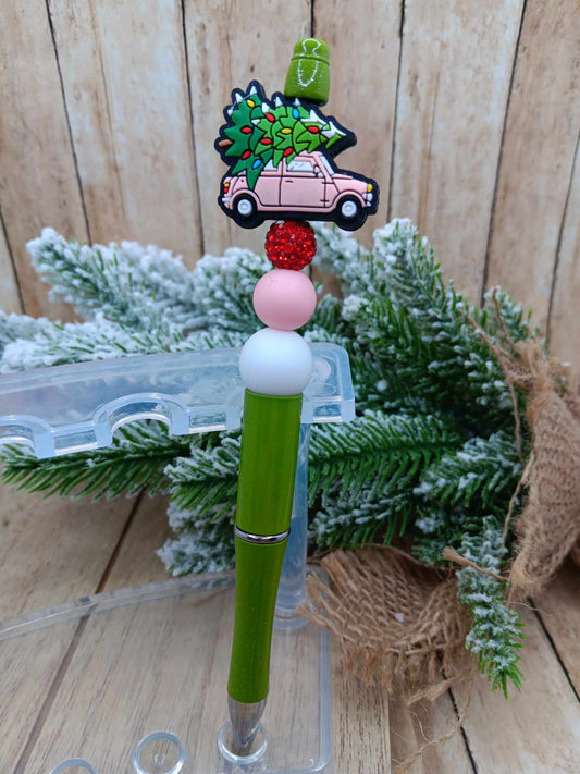 Pink Truck Christmas Tree Beaded Ink Pen