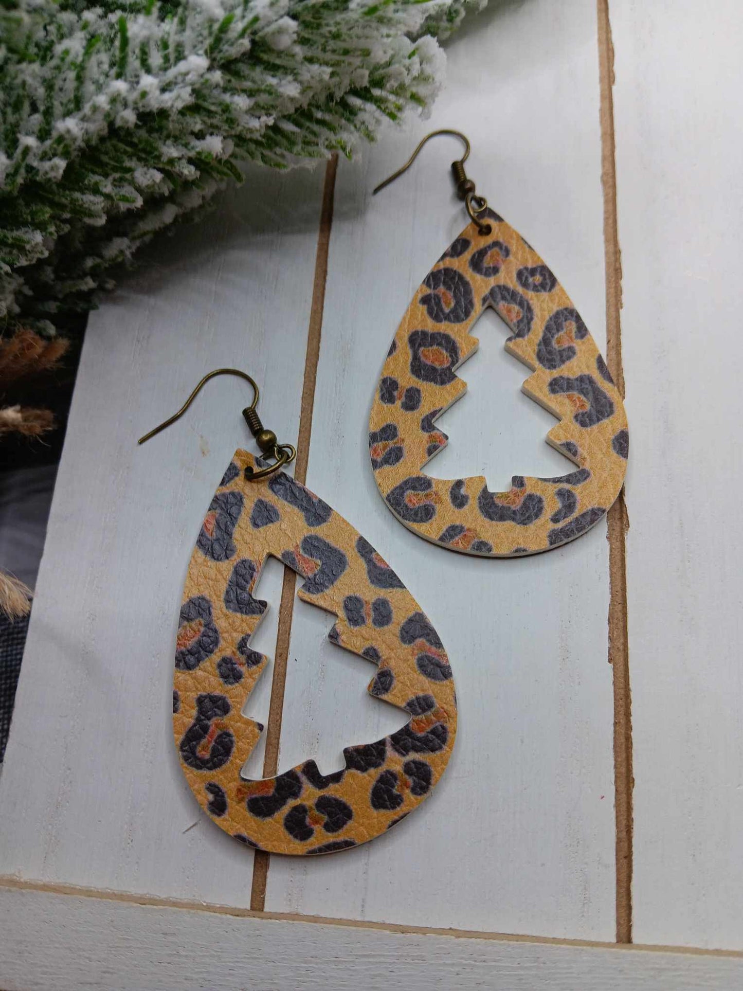Leopard Christmas Tree Cutout Earrings