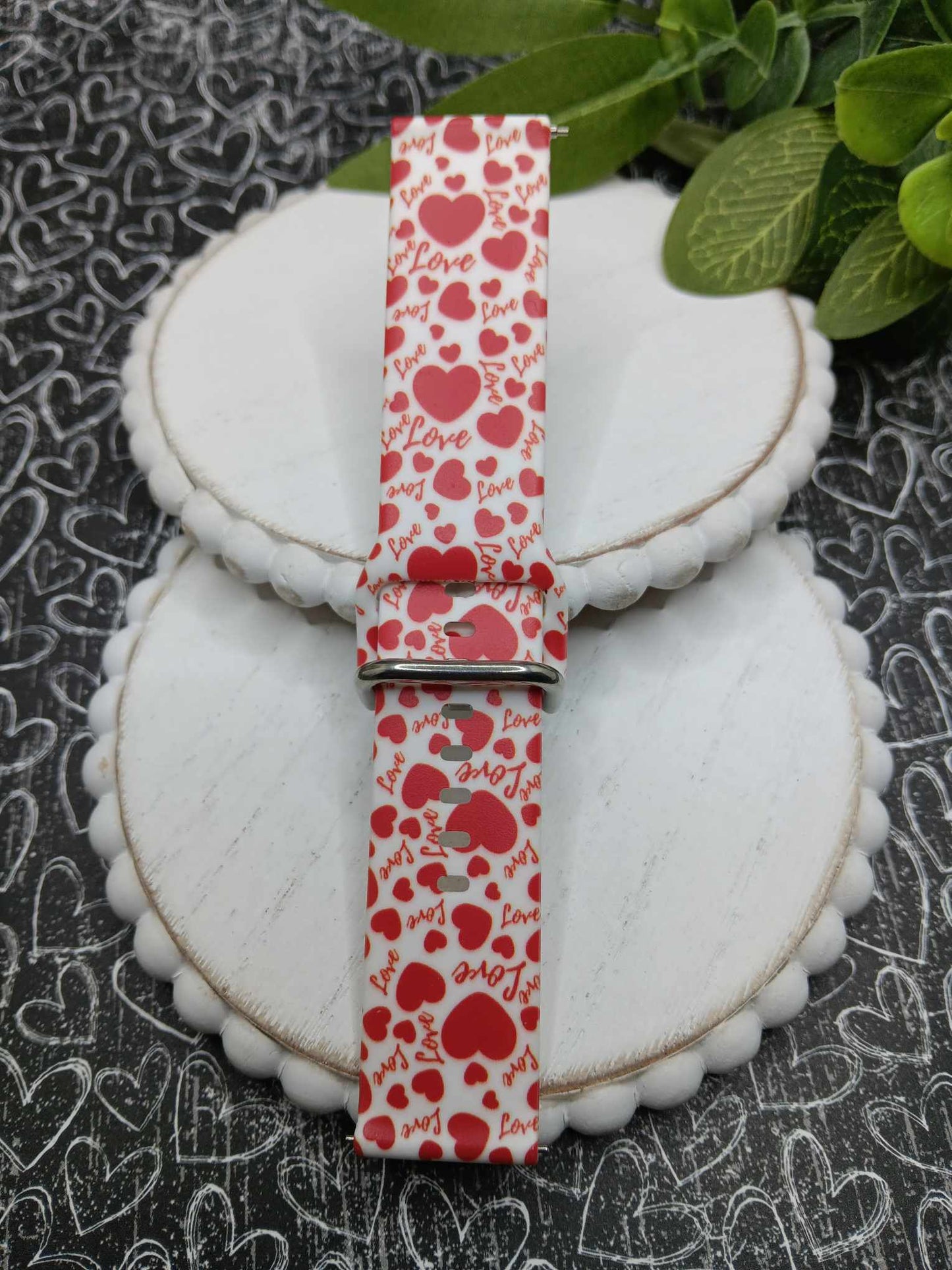 Red & White Hearts Watch Band - 20 MM