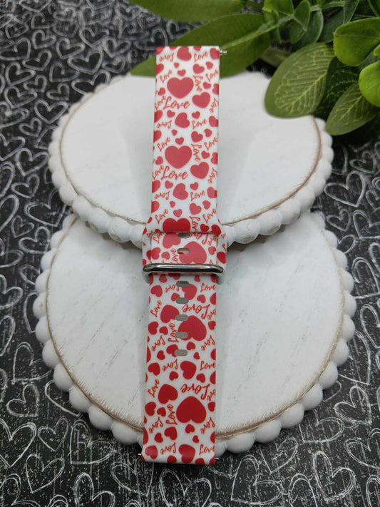 Red & White Hearts Watch Band - 20 MM