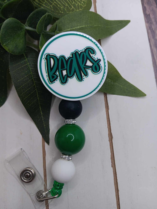 Bears Beaded Badge Reel - Green