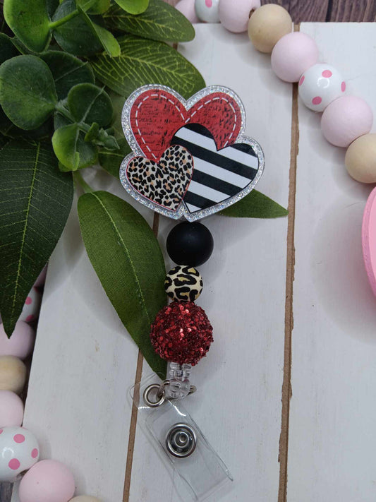 Heart Beaded Badge Reel