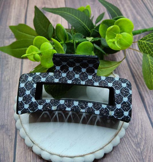 Black & White Glitter Hair Claw Clip