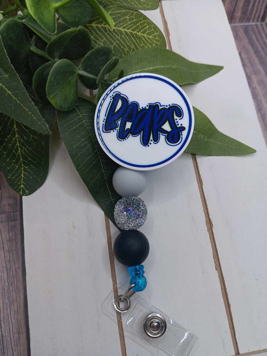 Bears Beaded Badge Reel - Blue