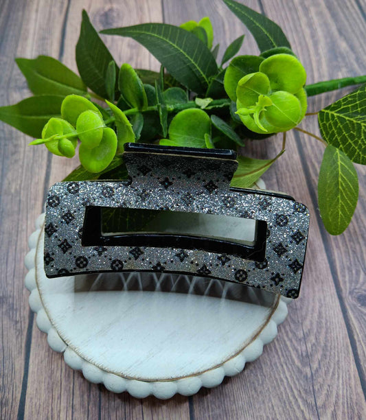 Silver & Black Glitter Hair Claw Clip