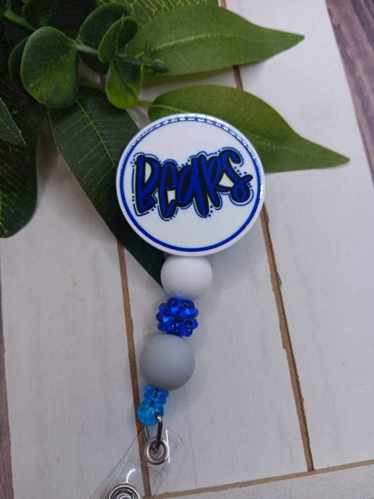 Bears Beaded Badge Reel - Blue