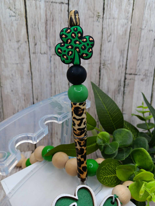 Leopard Shamrock Beaded Ink Pen