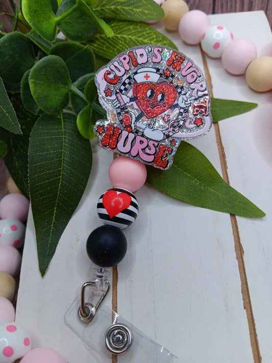Cupid's Favorite Nurse Beaded Badge Reel