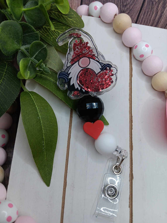 Valentine's Gnome Shaker Beaded Badge Reel