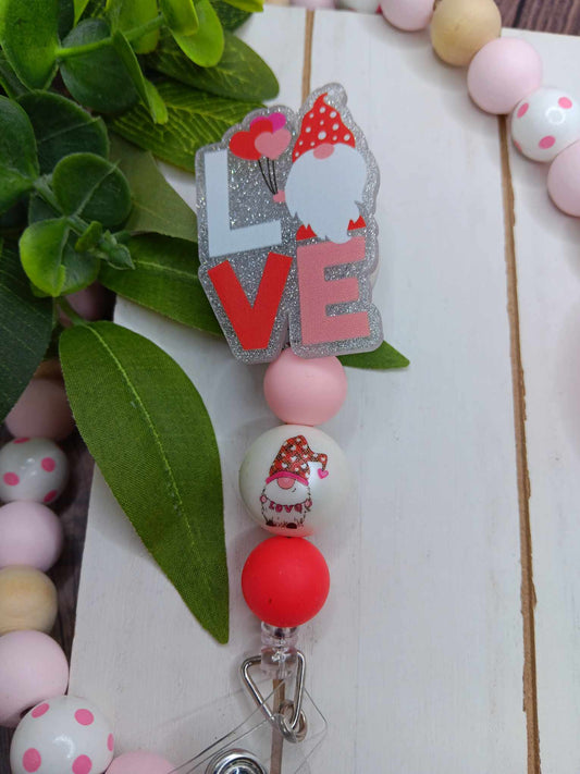 LOVE Gnome Beaded Badge Reel