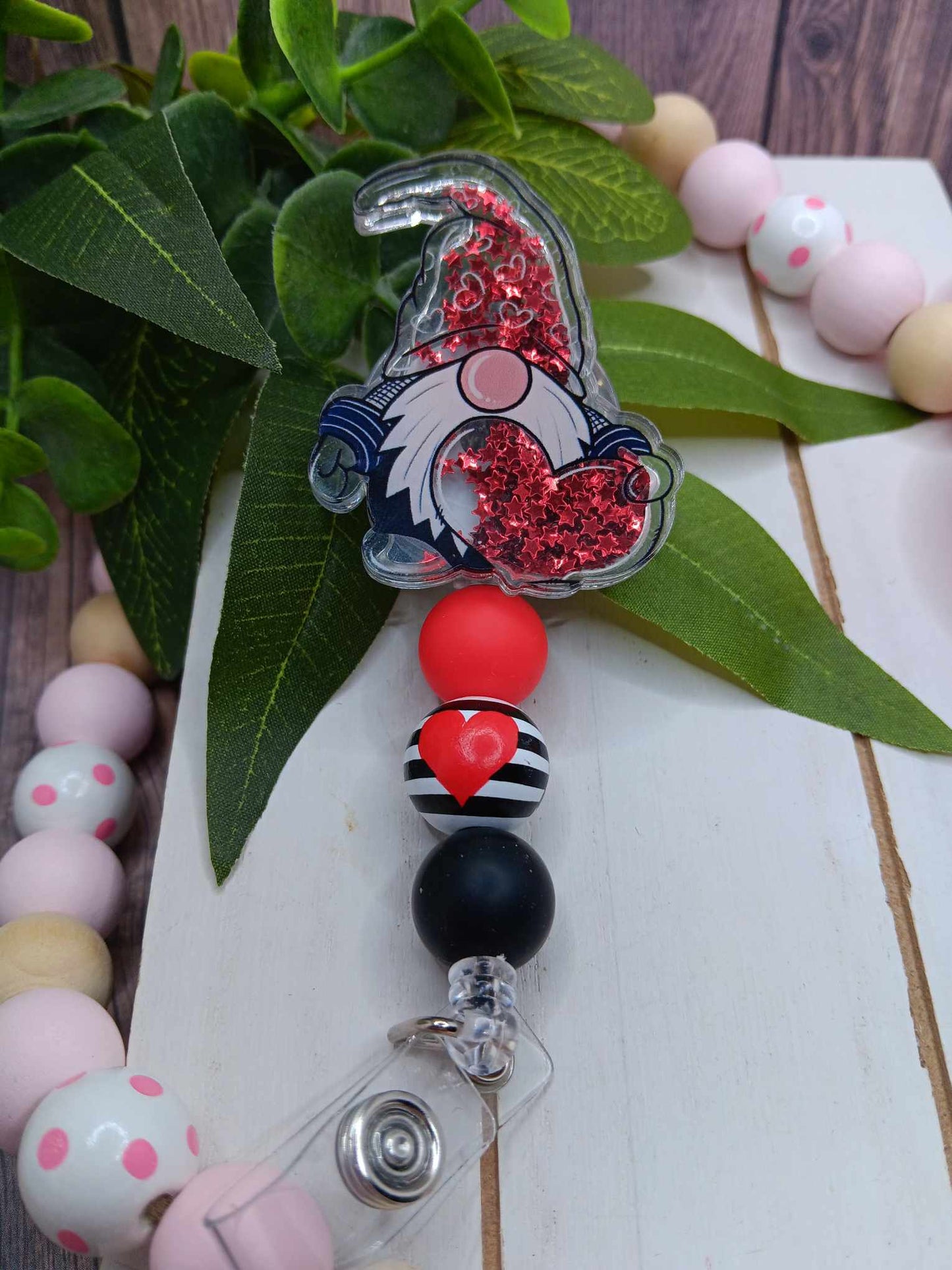 Valentine's Gnome Shaker Beaded Badge Reel