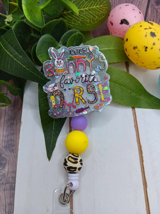 Some Bunny's Favorite Nurse Beaded Badge Reel