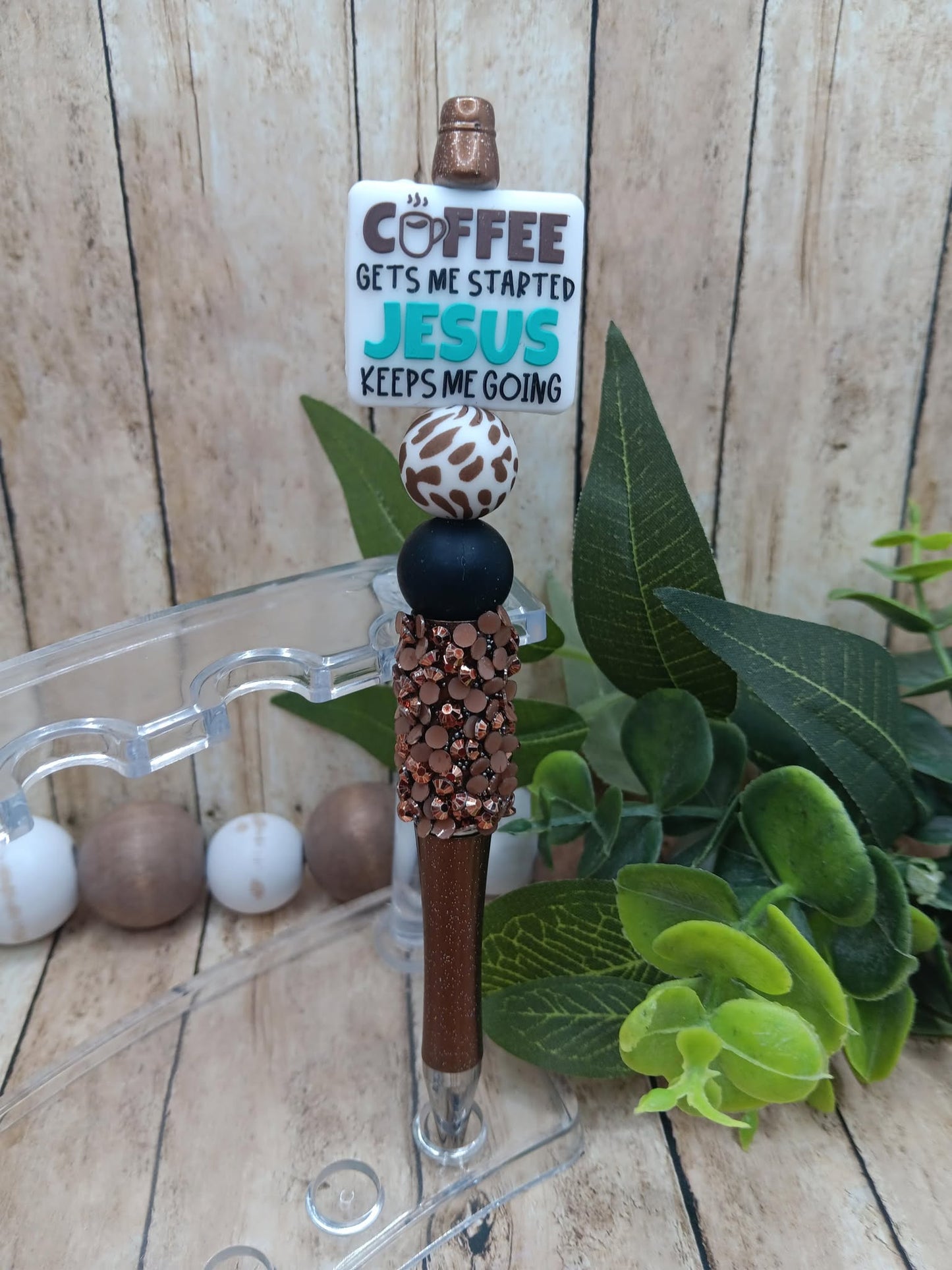 Coffee Gets me Started Jesus Keeps me Going Beaded Ink Pen