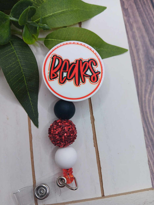 Bears Beaded Badge Reel - Red