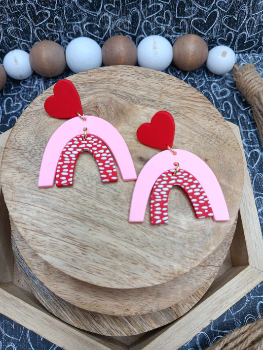 Pink & Red Rainbow Heart Earrings