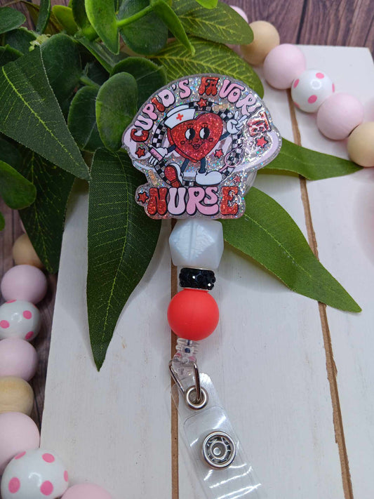 Cupid's Favorite Nurse Beaded Badge Reel