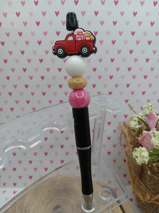 Red Truck w/ Hearts Beaded Ink Pen