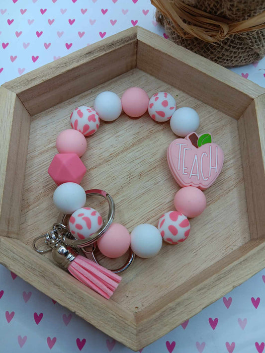 Pink Teach Beaded Wristlet