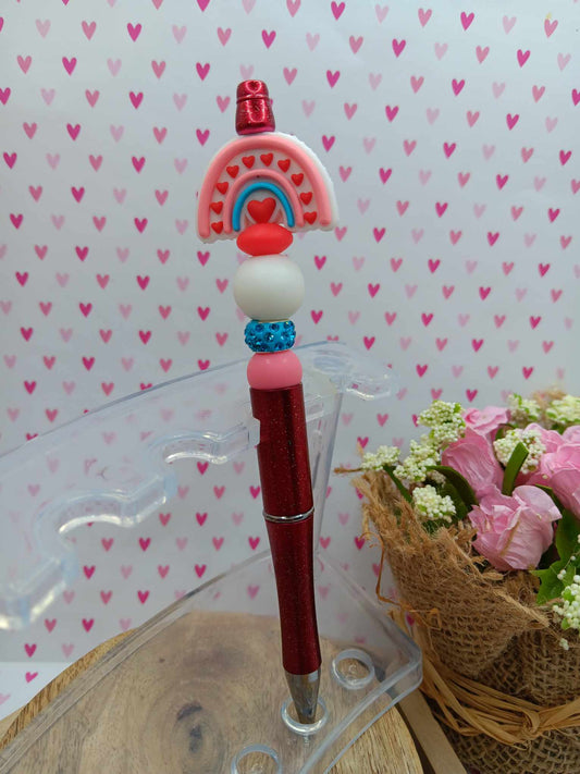 Rainbow w/ Hearts Beaded Ink Pen