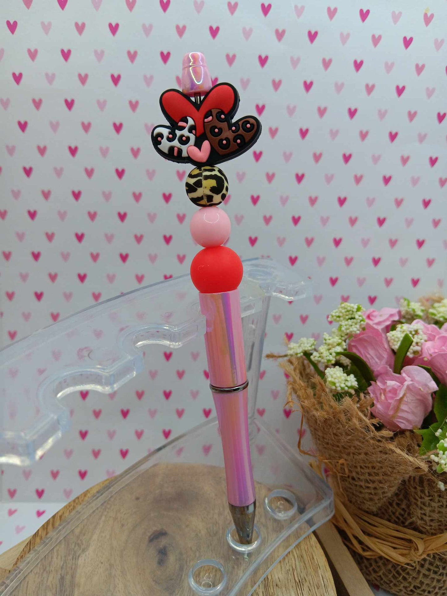 Hearts & Leopard Beaded Ink Pen