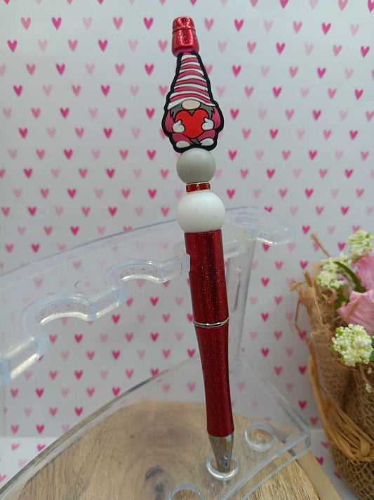 Hearts & Love Gnome Beaded Ink Pen