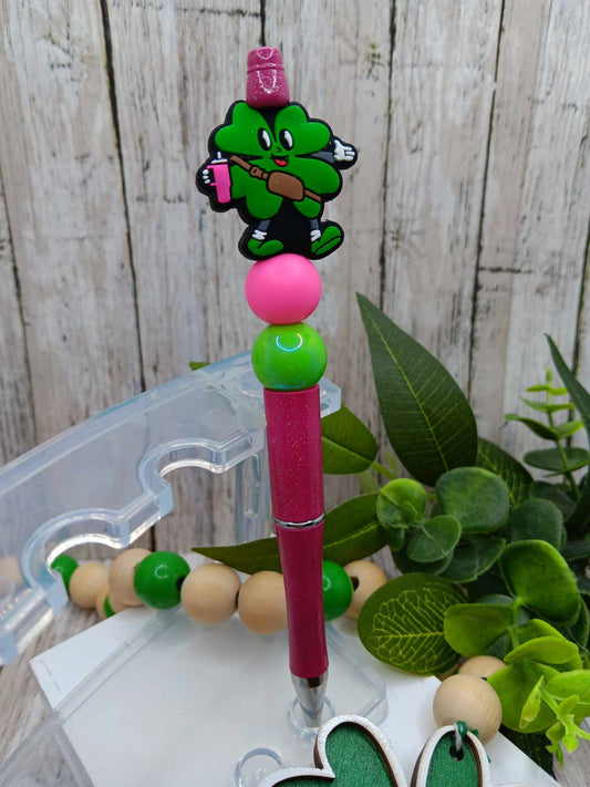 Shamrock holding Tumbler Beaded Ink Pen