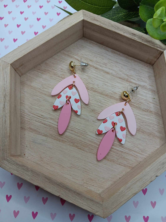 Pink & White Heart Drop Clay Style Earrings