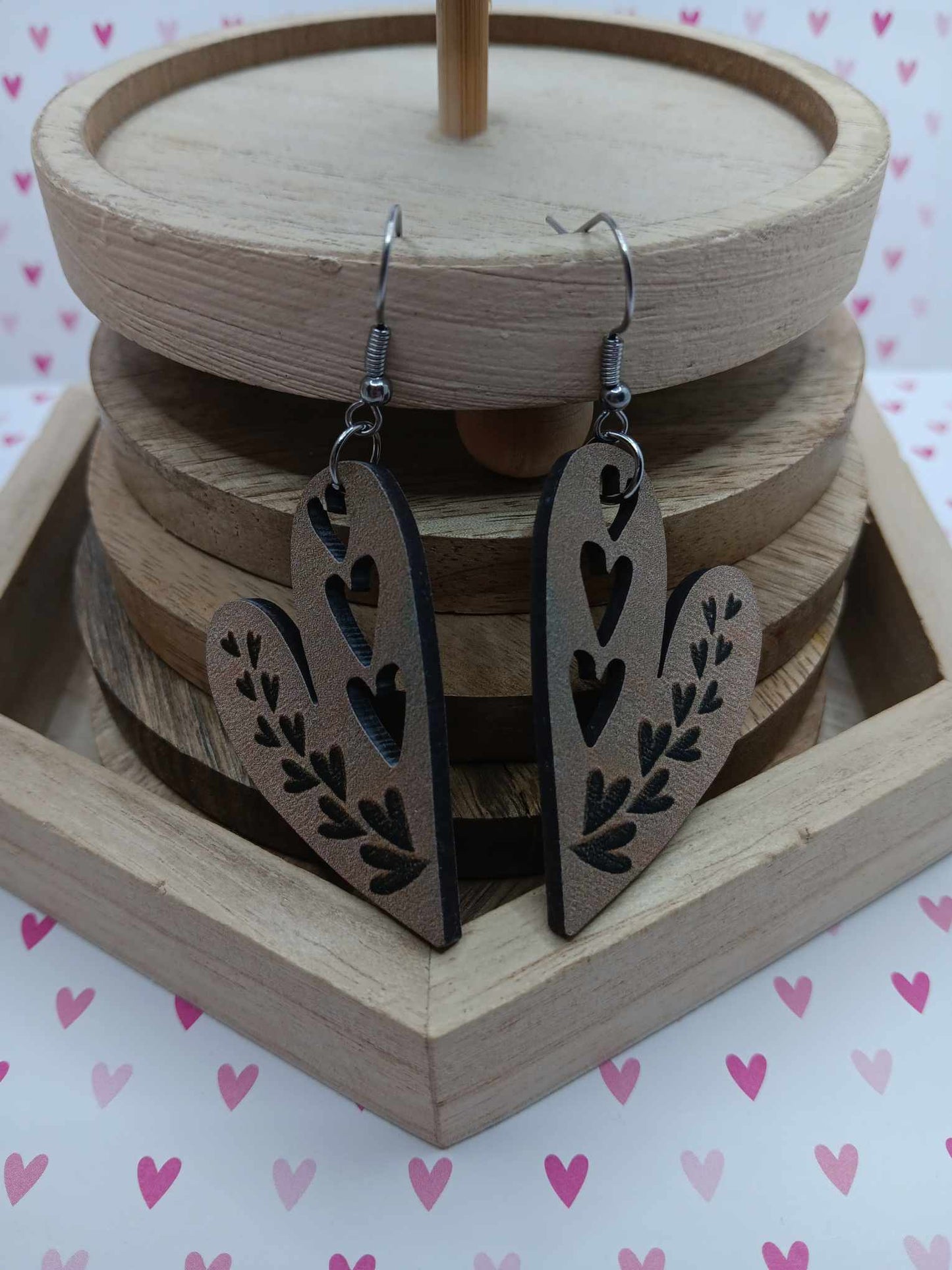 Wooden Heart Cutout Earrings