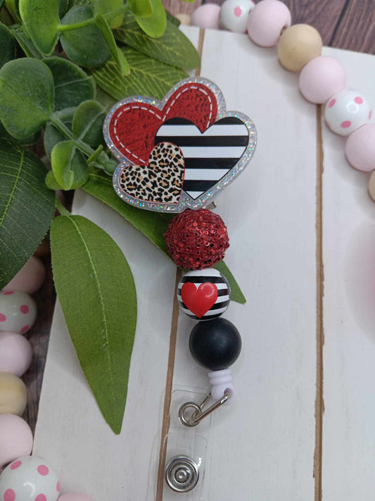 Heart Beaded Badge Reel