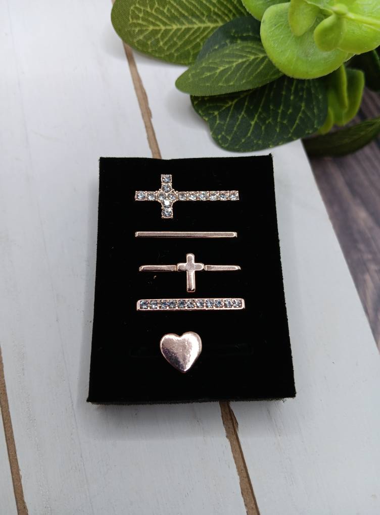 Rose Gold Cross & Heart Watch Band Accessory Set