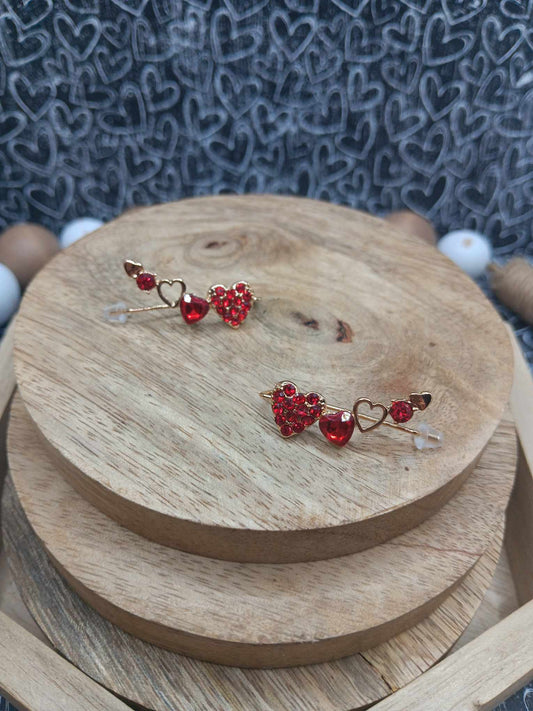 Red Rhinestone Ear Crawler Earrings