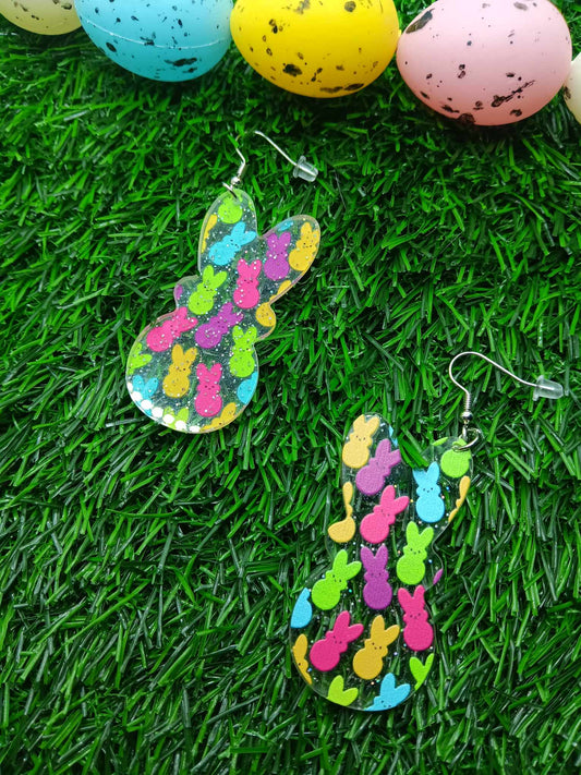 Acrylic Glitter Easter Bunny Peep Earrings