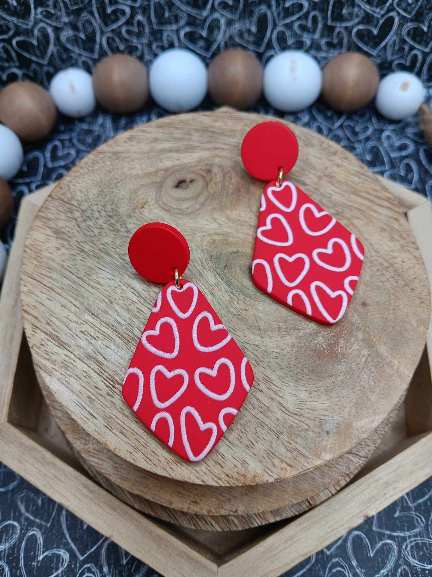 Red Heart Clay Style Earrings