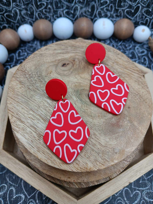 Red Heart Clay Style Earrings