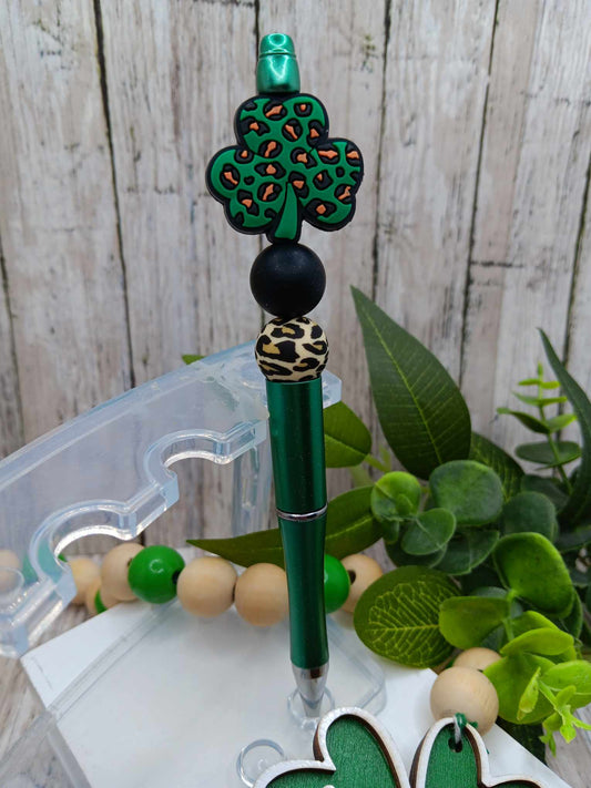 Leopard Shamrock Beaded Ink Pen