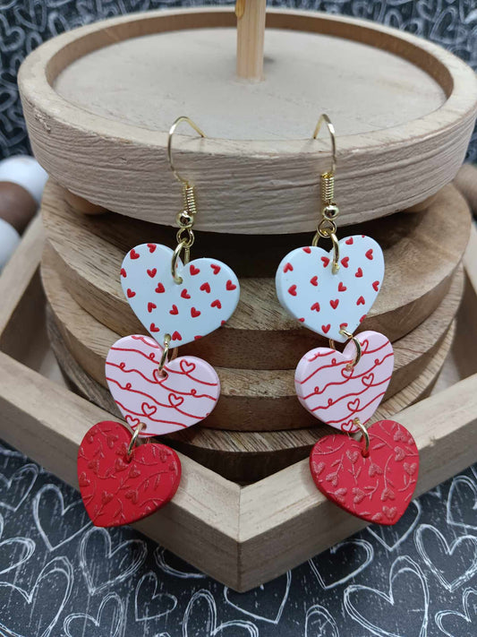 White, Pink, & Red Heart Dangle Earrings