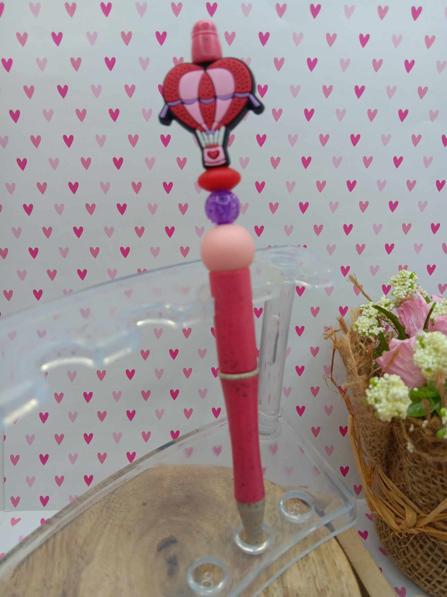 Hearts & Love Hot Air Balloon Beaded Ink Pen