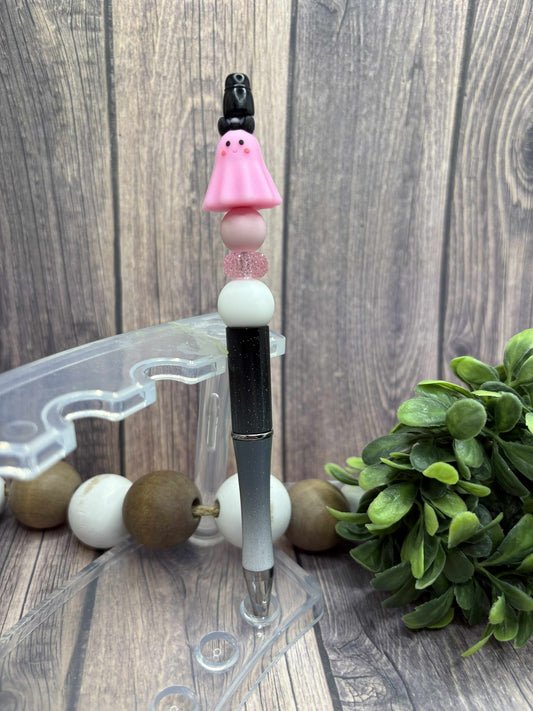 Pink Ghost Beaded Ink Pen